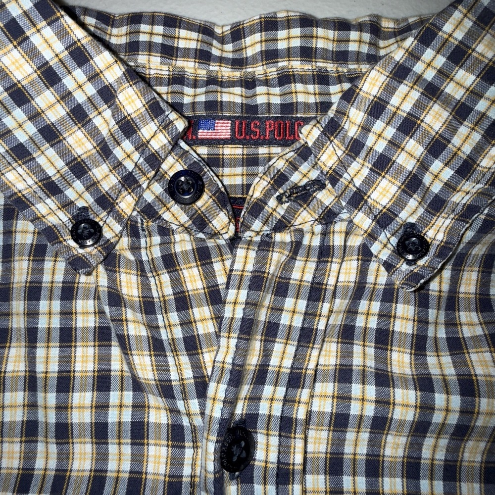 U.S. Polo Assn. Men's Check Short Sleeve Shirt Yellow Black XL